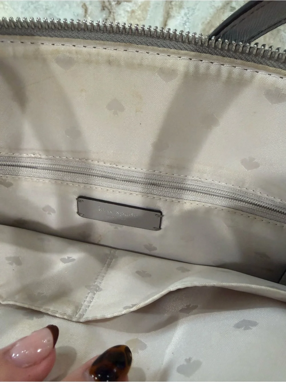 kate spade Light Gray Leather Tote with Front Zip Pocket
